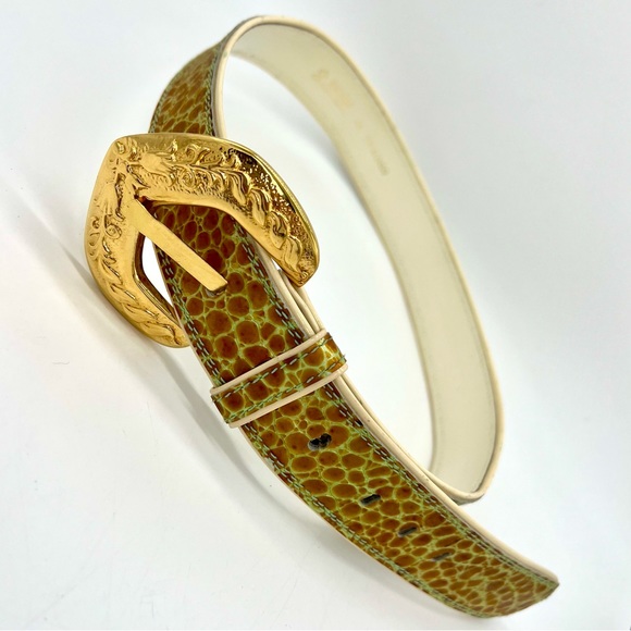 Escada Accessories - ESCADA Belt Crocodile Embossed Leather Gold Buckle Size 44 Fits 30-36 Small Med.